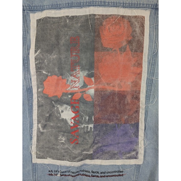 SAVAGE NATURE Appliqué RUE 21 Embellished Jean Jacket SZ XL Punk Retro Indie SK8 - Picture 10 of 12